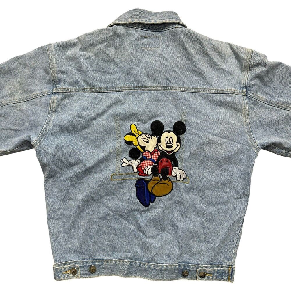 Vintage Disney Mickey Minnie Mouse Denim Jean Jacket Sz Medium Jerry Leigh
